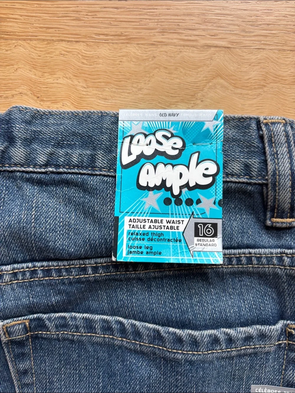 NWT Old Navy Loose Ample Baggy Jeans 16 Regular Youth Adjustable Waist